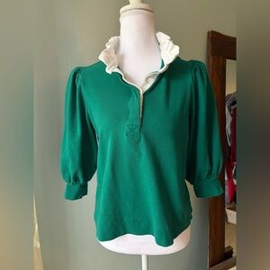 Green Ruffled Collar Women's Top